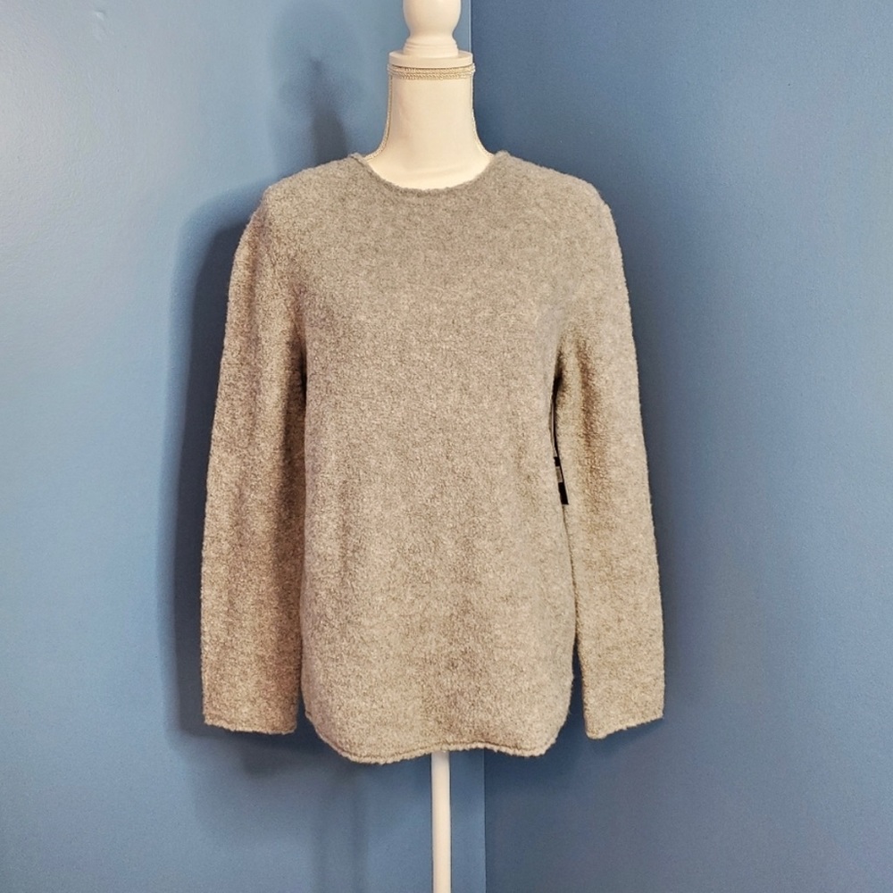 JENNI KAYNE Grey Teddy Boucle Texture Crewneck Sweater S